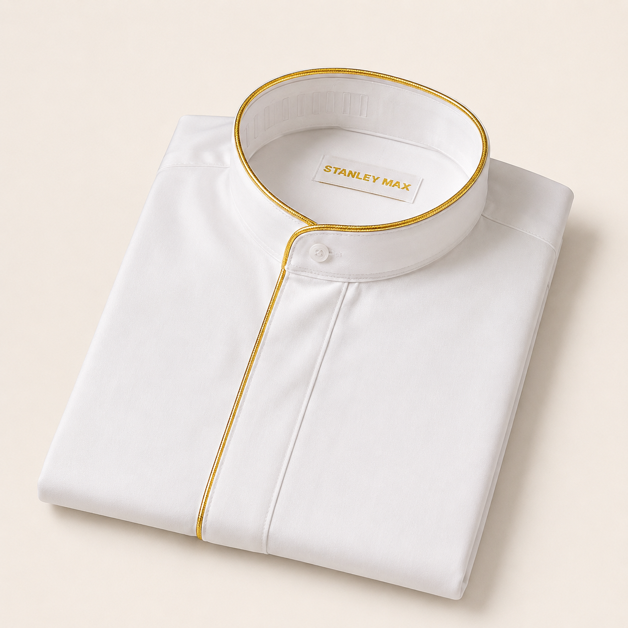 Men's Band Collar Dress Shirt With Gold Trim – STANLEY MAX