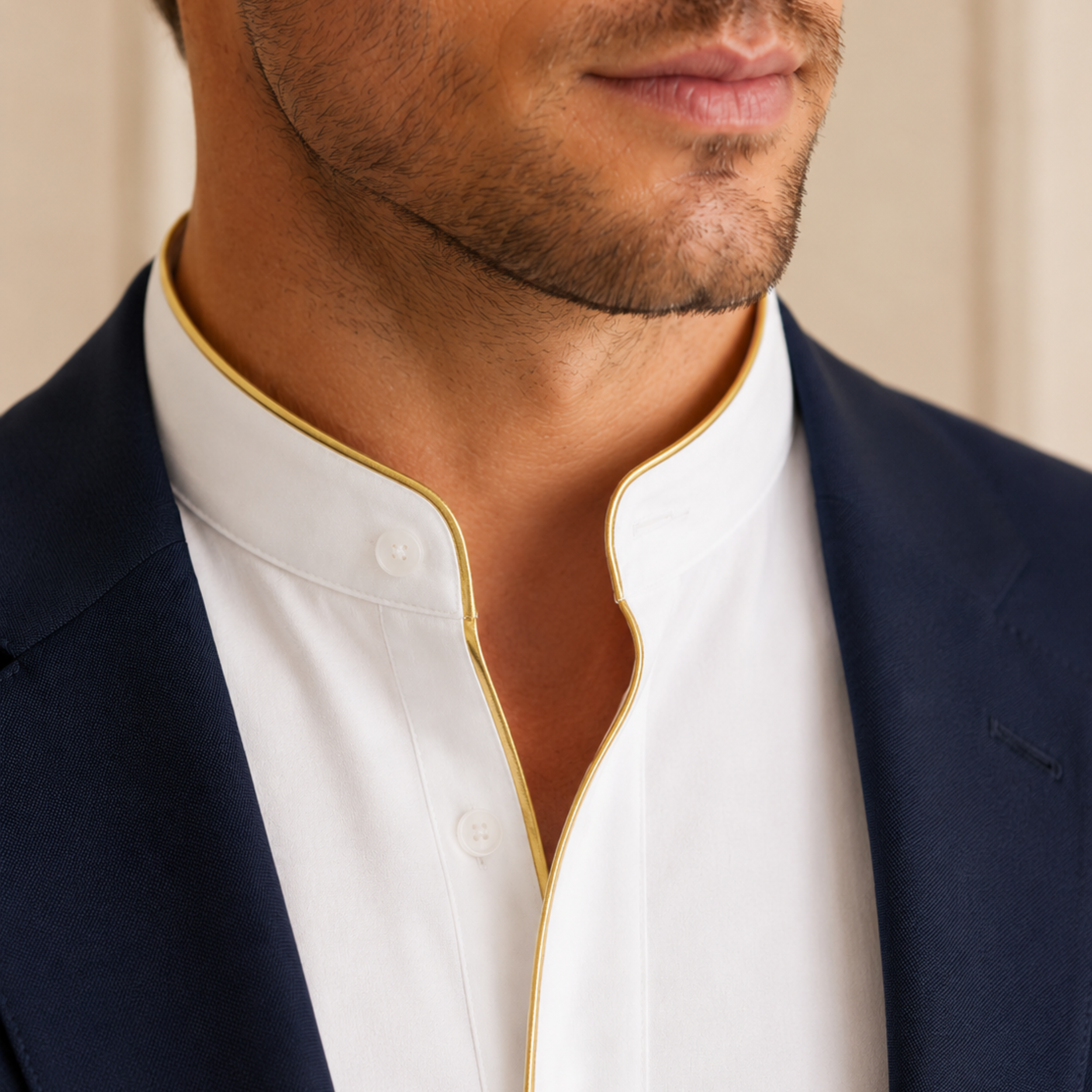 Men's Band Collar Dress Shirt With Gold Trim – STANLEY MAX