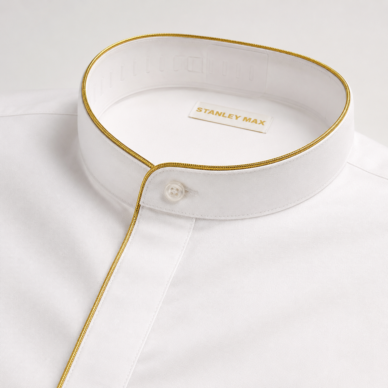 Men's Band Collar Dress Shirt With Gold Trim – STANLEY MAX